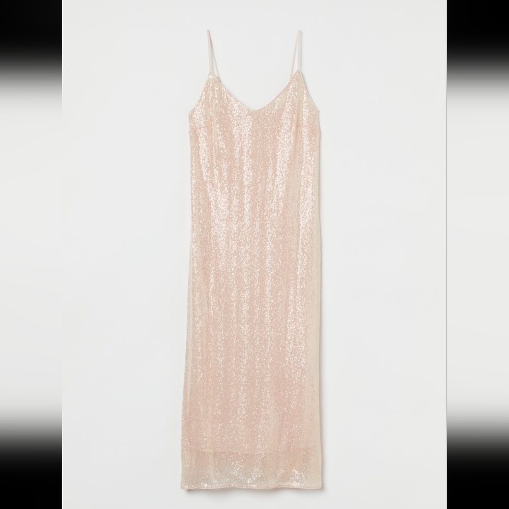 H&M light pink cami sequin midi dress size S